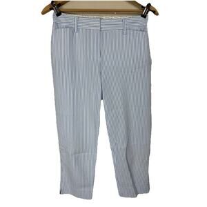 Talbots Womens Blue Striped Seersucker Stretch Perfect Crop Pants Sz 2P